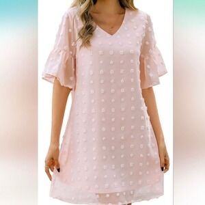 Blooming Jelly Pompom V-Neck Ruffle Sleeve Mini Dress Size‎ XXL